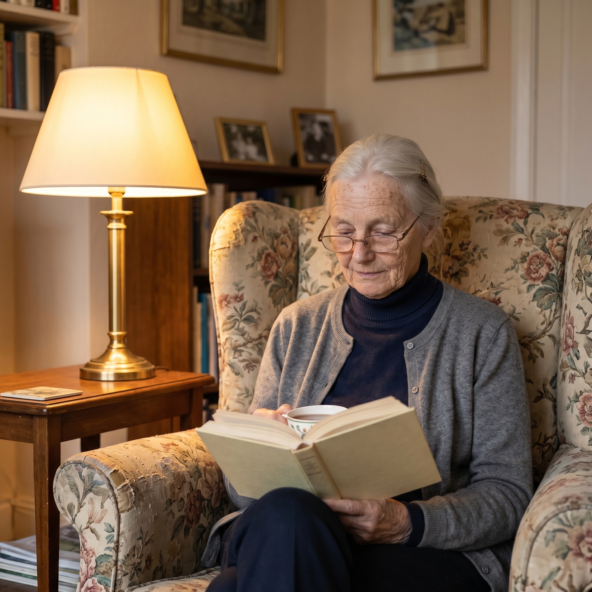 Dorothy reading in her armchair